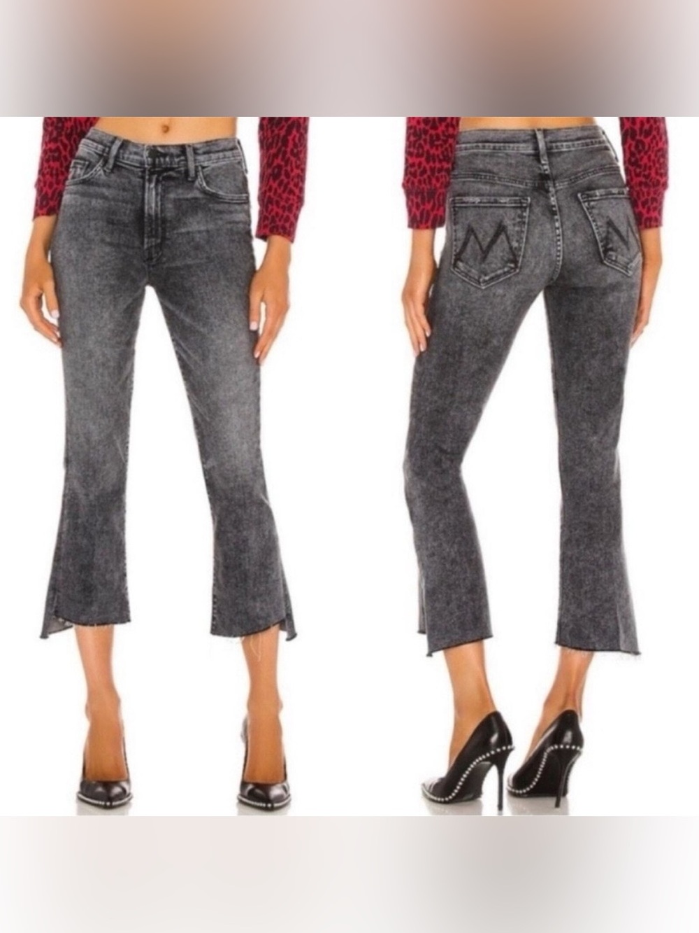MOTHER The Insider Crop Step Fray Jeans Train Stops Black 27x23